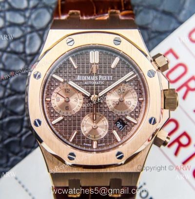 Grade 1A Copy Audemars Piguet Royal Oak Chronograph 7750 Watch Chocolate Dial Brown Leather Strap watches