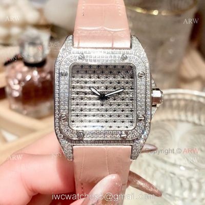 36mm Ladies Cartier Santos 100th Anniversary Full Diamonds Watch Swiss Replica watches
