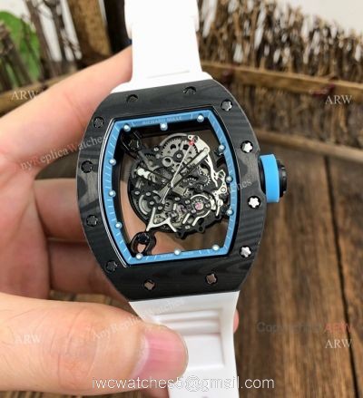 Copy Richard Mille Clear Watch RM055 Carbon Fiber White Rubber Strap Watch watches