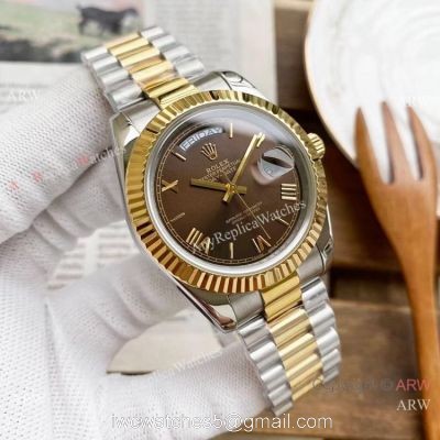 Copy Rolex Day Date 40mm Watches Chocolate Dial Two Tone Presidential Band watches