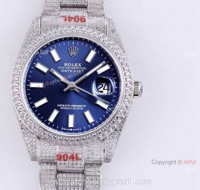 Full Diamond Rolex Datejust 41 Blue Dial Rolex 126334 High Quality Replica Watch watches