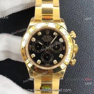 Custom Luxury Watches Rolex Daytona Noob Cal.4130 1:1 Best Edition Yellow Gold Black Diamond Watch watches