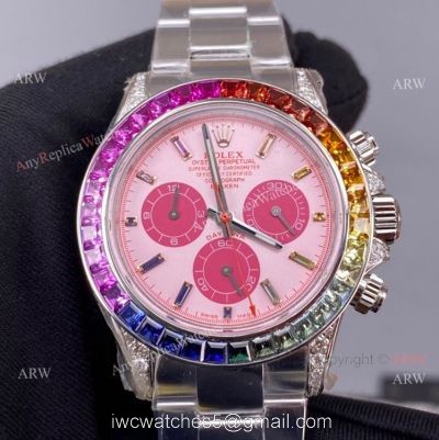 Noob Factory Cal.4130 Rolex Daytona Rainbow Pink Face Diamond Watches High Copy watches