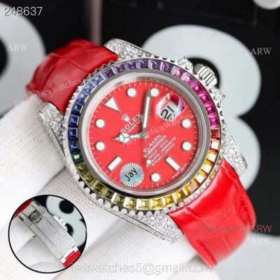 New Blaken Rolex Submariner Red Dial Rainbow Bezel Swiss Replica Watches 40mm watches