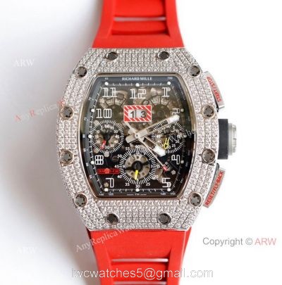 New Richard Mille 011-FM Diamond Watch In Red Rubber Band High End Replica watches