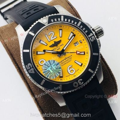 2021 New! TF Factory Breitling Superocean 44mm Watch Yellow Dial Rubber Strap watches