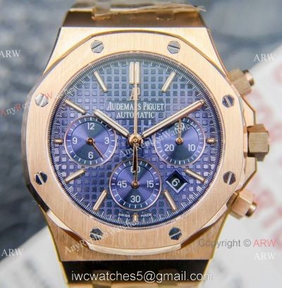 Grade 1A Replica Audemars Piguet Royal Oak Chronograph Watch ETA7750 All Rose Gold Blue Dial watches