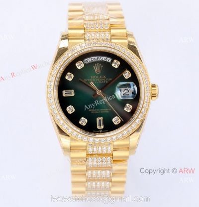 (EW) Rolex Day-Date 36mm Green Gradient Dial Diamond Watch 2021 New watches