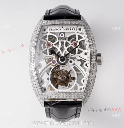 1:1 Super Clone Franck Muller Thunderbolt Tourbillon Iced Out Stainless Steel Watch 72 hour power reserve watches