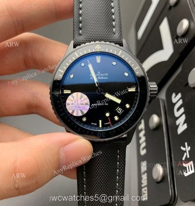 1:1 GF Factory Blancpain Fifty Fathoms Bathyscaphe Ceramic All Black Swiss Replica Watch Automatic watches