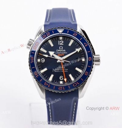 Swiss Copy Omega Seamaster Planet Ocean 600m Co-Axial GMT VSF 8605 Watch Blue Rubber Strap watches
