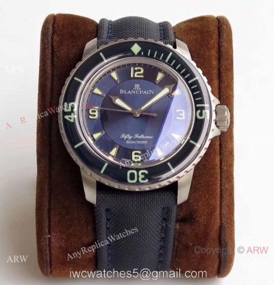 ZF Factory Swiss Replica Blancpain Fifty Fathoms Watch Blue Dial Leather Strap watches