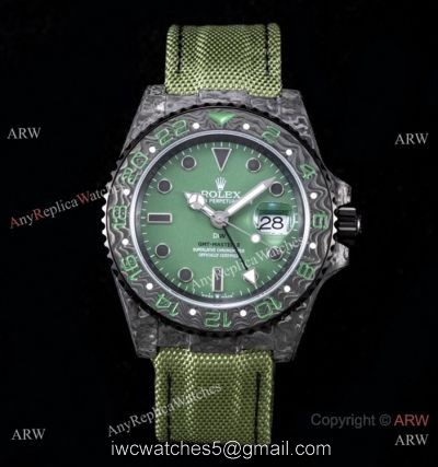 2021 Rolex DiW GMT-Master II Custom Watch JH Cal.3186 Forged Carbon Green Nylon Strap watches