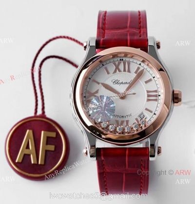 AF Factory 1:1 Replica Chopard Happy Sport 36mm Watch Rose Gold Bezel Red Leather Strap watches