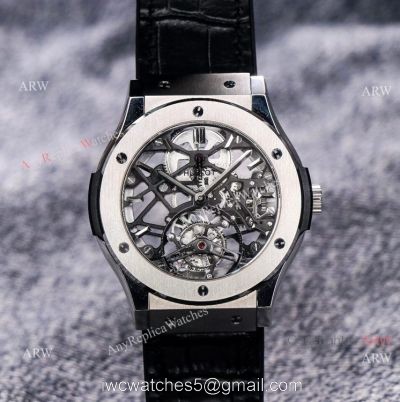 Silver Hublot Skeleton Tourbillon Clone Watch Hublot Classic Fusion 42mm Watch watches
