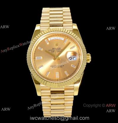 (GM Factory) AAA Replica Rolex Day-Date 40mm Gold Watch with Diamonds watches