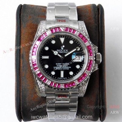 (ROF) Swiss Replica Rolex Oyster Perpetual Submariner Red Diamond Watch 2836 Movement watches