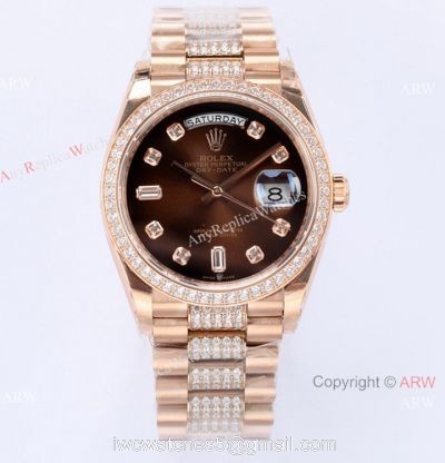 (EW) Best Copy Rolex DayDate 36 Swiss 3255 Watch Brown Gradient Dial Center diamond Band watches