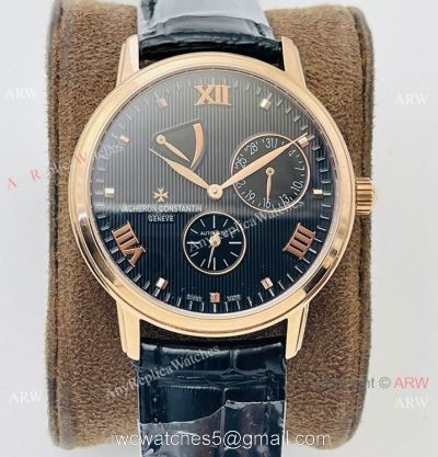 Swiss Grade 1 Clone Vacheron Constantin Patrimony Power reserve TWS Cal.1420 Rose Gold Black Watch watches