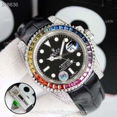 New Rolex Submariner Black Dial Rainbow Bezel Asia 2824 Replica Watches 40mm watches