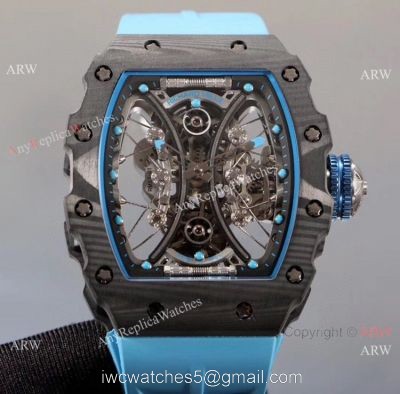 KV Factory 1:1 Best Copy Richard Mille Tourbillon Pablo Mac Donough RM 53-01 Watch Blue Rubber Strap watches