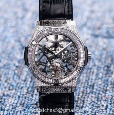 Swiss Grade Hublot Classic Fusion 42mm Knockoff Hublot Skeleton Diamond Watch watches