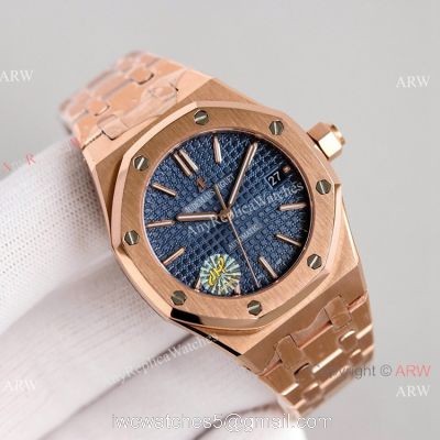 JH Factory Copy Audemars Piguet Royal Oak Women 37mm Cal.3120 Watch Rose Gold Blue Dial watches