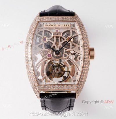 1:1 Super Clone Franck Muller Thunderbolt Tourbillon Iced Out Rose Gold Watch 72 hour power reserve watches