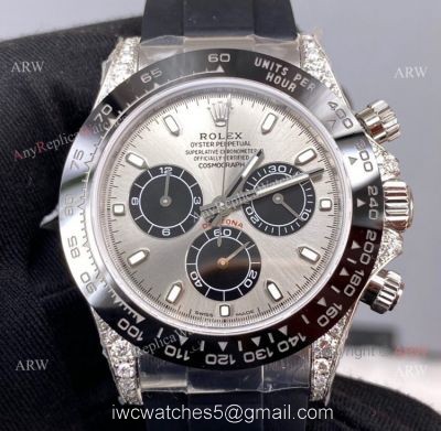 Pre-Sale Noob Factory Rolex Daytona Grey Dial Rubber Strap Swiss 4130 Watch with diamonds on the lugs watches