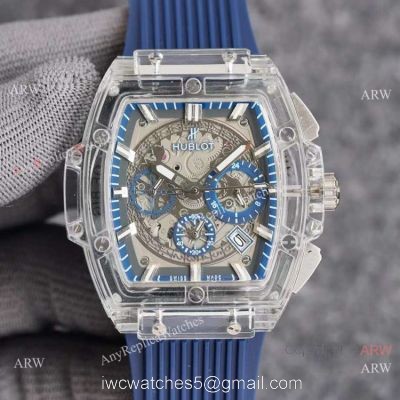Top Quality Hublot Spirit of Big Bang Transparent Watch Blue Rubber Strap watches
