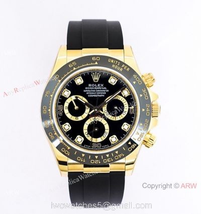(EW) Swiss Copy Rolex Cosmograph Daytona EWF 7750 Black Diamond Dial Oysterflex Rubber 40mm watches