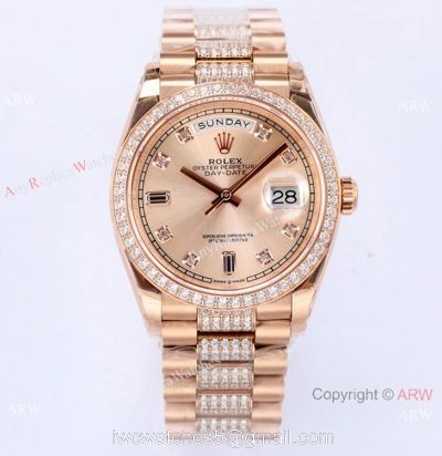 (EW) 1-1 Super Clone Rolex Day-Date 36mm Rose Gold Diamond Watch Swiss 3255 Movement watches