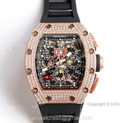 RM 011-FM Felipe Massa Rose Gold Diamond Richard Mille Knockoff Watches Asia 7750 watches