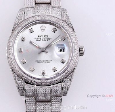 New Rolex Datejust ii 41mm Silver Dial Iced Out Rolex Diamond Watch Replica watches