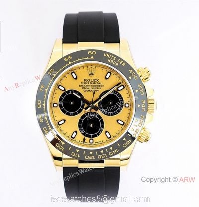 (EW) Swiss Copy Rolex Daytona EWF 7750 Black/Champagne Dial Ceramic Bezel Oysterflex Strap 40mm watches