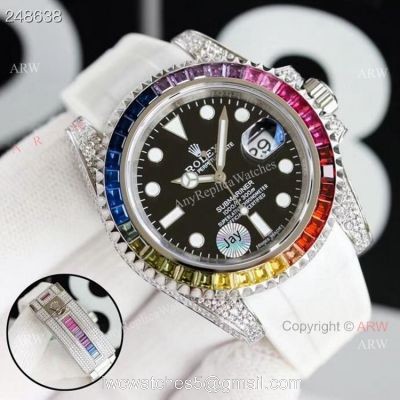 New Rolex Submariner Rainbow Bezel Black Dial Asia 2824 Replica Watches 40mm watches