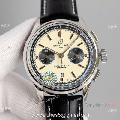JH Factory Swiss Copy Breitling Premier B01 Asia7750 Chronograph Watches White Dial watches