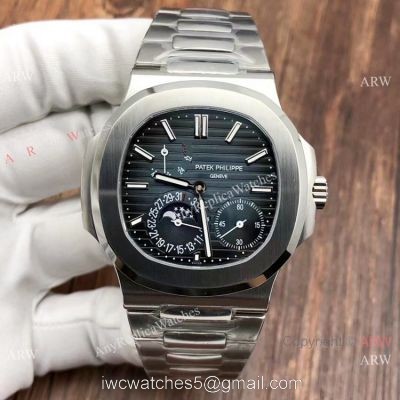 PPF Super Clone Patek Philippe Geneve Nautilus Moon phase Stianless Steel Gradient Blue Watch 40mm watches