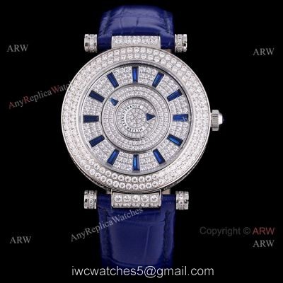 Iced Out Franck Muller Double Mystery Blue Leather Strap High Copy Watch watches