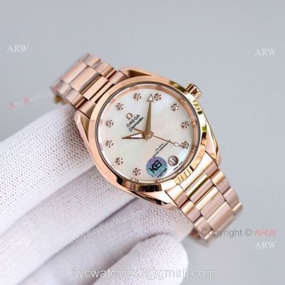 High End Replica Omega Constellation Ladies 34mm Rose Gold Watch With Diamonds watches