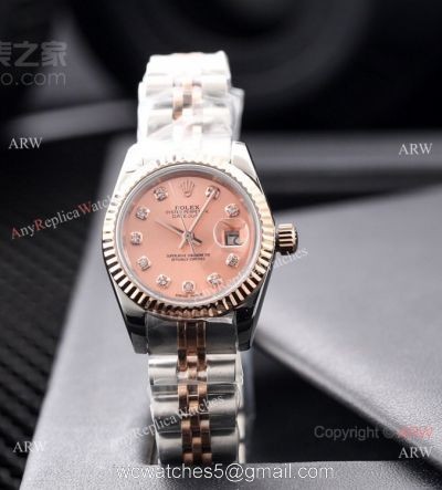 AAA Copy Rolex Datejust 2-Tone Rose Gold Salmon Dial Watches 28mm Ladies watches