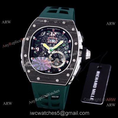 Best RM 62-01 Richard Mille Tourbillon Vibrating Alarm ACJ Green Rubber Band Watch Replica watches