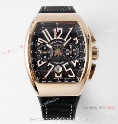 Swiss Grade 1 Replica Franck Muller Vanguard Yachting V45 Rose Gold Black Men Watch Seagull 7750 Chronograph watches