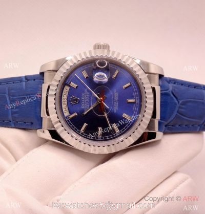 Low Price Replica Rolex Day-Date Blue Face Blue Leather Strap Watch 36mm watches