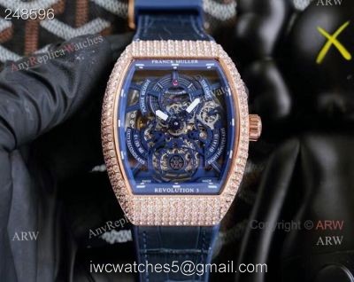 Replica Rose Gold Franck Muller V45 Revolution 3 Skeleton Watch With Diamonds for men watches