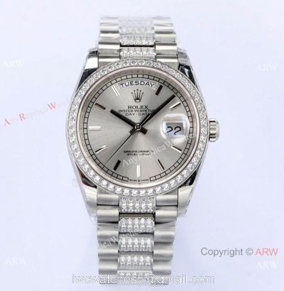 (EWF) Highest Quality Rolex Day-Date Wrist 36mm Silver Dial Center Diamond Band watches
