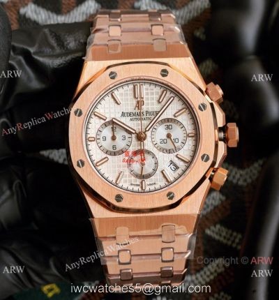 Knockoff Audemars Piguet Royal Oak Rose Gold Chronograph White Dial Watches 42mm watches