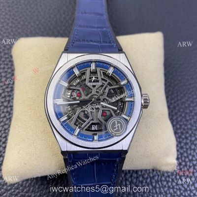 LF Factory Zenith Defy classic Skeleton Watch Blue Gummy Strap watches