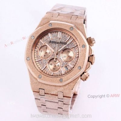 New Frosted Gold Audemars Piguet Royal Oak Rose Gold Chronograph 41mm Diamond Dial Replica Watch watches