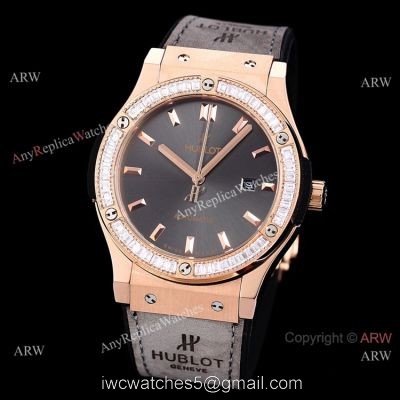 Copy Hublot Classic Fusion Rose Gold Diamond Watch Citizen 8215 Movement watches